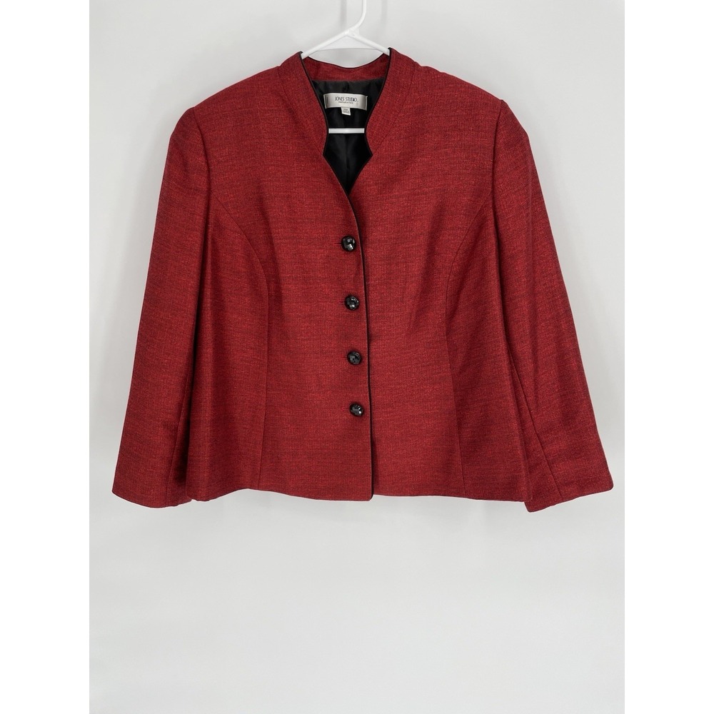 Jones Studio Jacket Womens Plus 18W red shimmer‎ band collar long sleeve lined